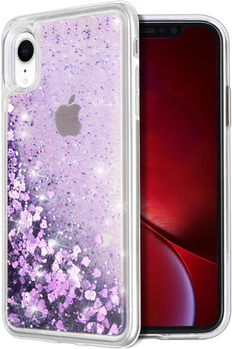 Miniatura 13 de Funda protectora para iPhone XR, diseño de doble capa, líquido flotante flotante con purpurina colorida en cascada de TPU, color azul