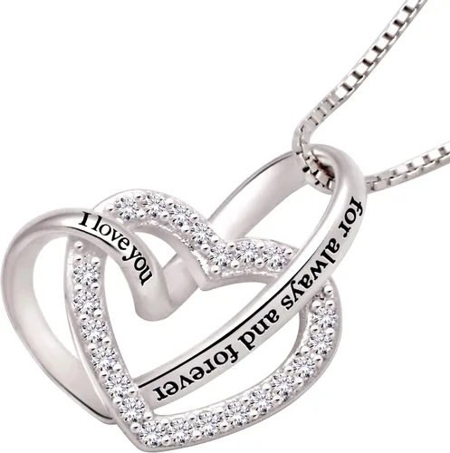Miniatura 2 de ALOV Sterling Silver joyas, collar con corazón amor de circonio cúbico "I love you for always and forever