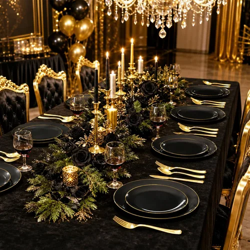 Miniatura 10 de YOUBET 125 piezas de platos de plástico negros y dorados - Platos desechables negros con borde dorado - Incluye 25 platos de cena, 25 platos