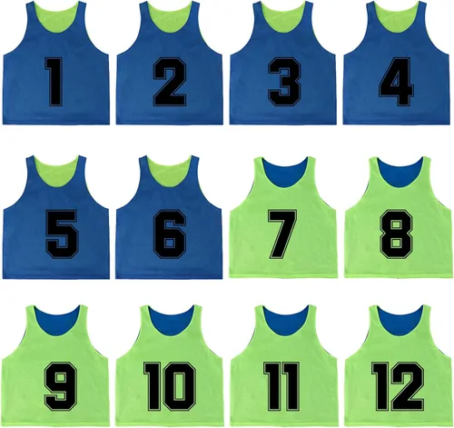 TopTie Conjuntos de 12 (#1-12) Camiseta sin mangas numerada reversible Pinnies Chalecos de entrenamiento para deportes de fútbol, camiseta de fútbol