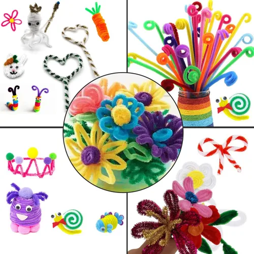 Miniatura 5 de Cldamecy 100 limpiadores de tuberías blancos con 20 ojos salteados, tallos de felpilla para proyectos de manualidades, limpiadores de tuberías