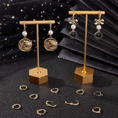 Miniatura 4 de Beebeecraft 1 caja de 14 ganchos de circonita cúbica chapados en oro de 18 quilates, aretes de aro de clip francés con lazo para hacer aretes