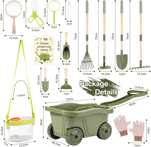 Miniatura 3 de Dreamon Herramientas de jardinería para niños y kit de atrapador de insectos, juguetes para exteriores 2 en 1 con carretilla y casa de insectos