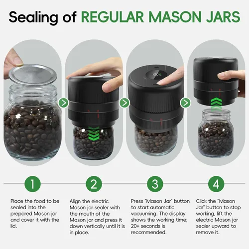 Miniatura 5 de Kit de Sellador al Vacío para Tarros Mason de Wothfav, Sellador Eléctrico para Tarros Mason de Boca Ancha y Regular, Sellador al Vacío Portátil
