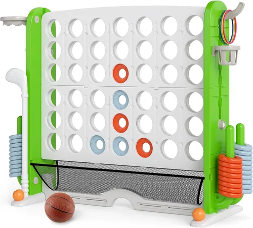 Miniatura 11 de KOTEK Juego gigante de 4 en fila, altura ajustable, juego de patio jumbo de 4 en puntuación con lanzamiento de anillo, baloncesto, golf, bolsillo