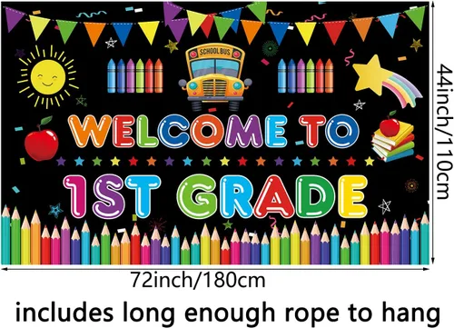 Miniatura 5 de Cartel de bienvenida al primer grado, telón de fondo grande para decoración del primer día de escuela, bienvenido a la escuela, primer día de jardín