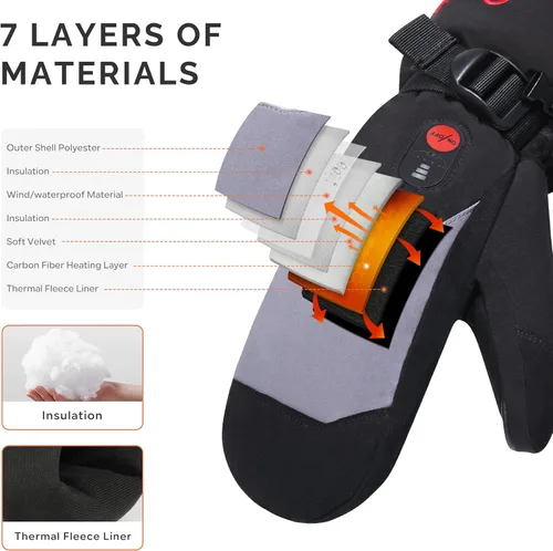 Miniatura 3 de Guantes térmicos para hombres, mujeres y niños, guantes de esquí con batería recargable eléctrica para patinaje de invierno, nieve, camping