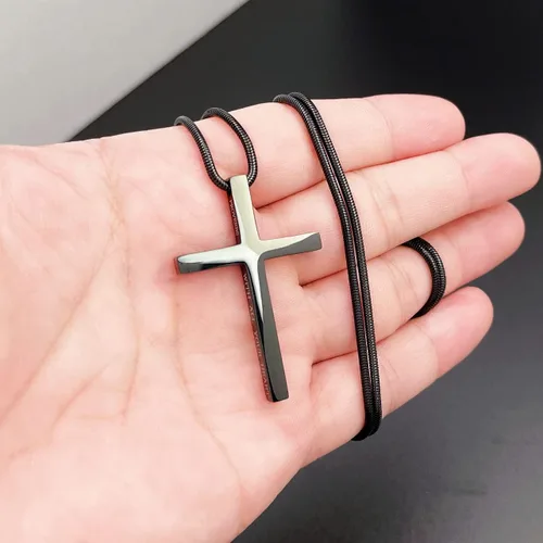 Miniatura 13 de Collar de cruz para hombre, regalo de Navidad, colgante de cruz, versículo bíblico, collares de acero inoxidable