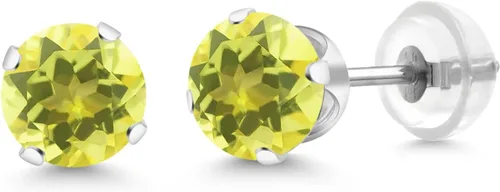 Miniatura 37 de Gem Stone King Aretes solitarios con piedra natal de oro de 14 quilates Redondos de 0.236 in Aretes de oro para mujeres y hombres