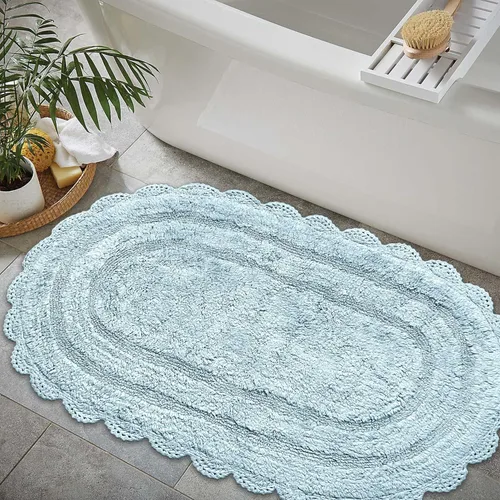 Miniatura 18 de Chardin home Alfombra de baño de ganchillo beige, alfombra de baño ovalada 100% algodón con borde de ganchillo artesanal hecho a mano, alfombra