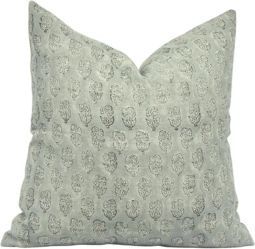 Funda de cojín de lino grueso sostenible con estampado de bloques a mano, 14 x 14 pulgadas, para sofá, cama, decoración de otoño de verano,