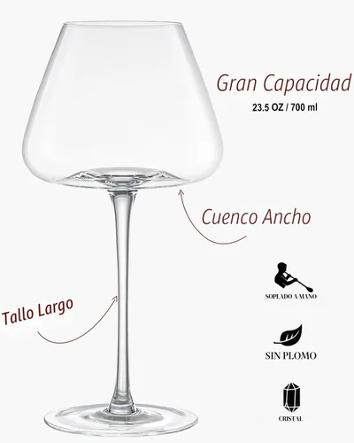 Miniatura 6 de Juego de 4 copas de vino de cristal sopladas a mano de 23.5 onzas para Pinot Noir, Borgoña, Burdeos, vasos de cristal grandes sin plomo con diseño