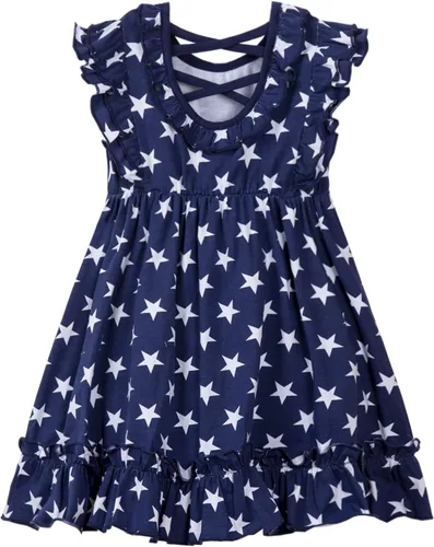 Miniatura 5 de Mud Kingdom Vestido para niñas del 4 de julio, lindo día de la independencia, bandera estadounidense, manga con volantes, vacaciones de verano