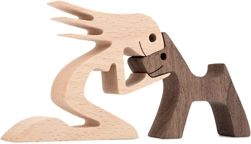 Pequeña Decoración de Sala de Estar Estatua de Mujer y Perro Decoraciones de Madera para el Hogar Mujeres+perro