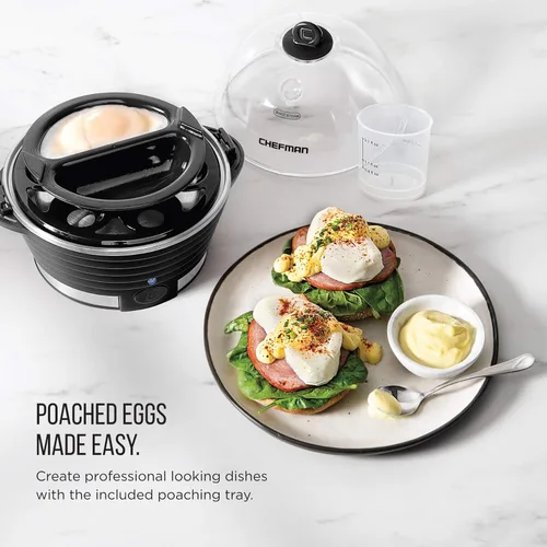 Miniatura 5 de Chefman Egg-Maker Escalfador Rápido, Vaporera de Alimentos y Verduras, Hace Rápidamente Hasta 6, Duros, Medianos o Suaves Hervidos, Bandeja