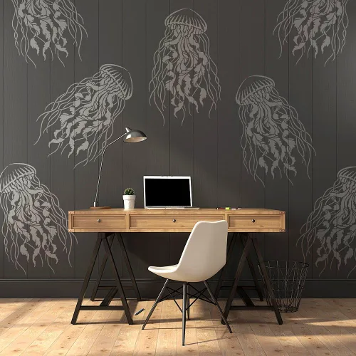 Miniatura 3 de Plantilla de pared de medusas grandes – Plantillas grandes para pintar paredes – Prueba plantillas en lugar de papel tapiz – Plantillas modernas
