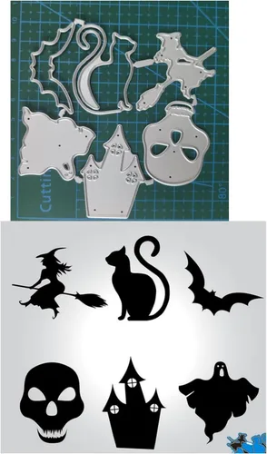 Troqueles de metal para Halloween con diseño de gato y bruja para hacer tarjetas, plantillas de corte para álbumes de recortes, álbum de fotos,