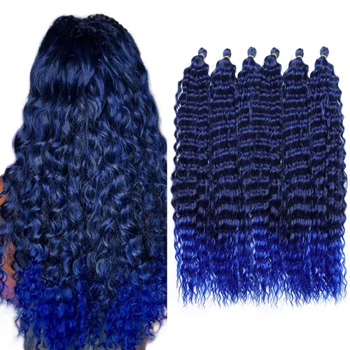 Miniatura 44 de Extensiones de cabello ondulado con ganchillo Ocean Wave de 18 pulgadas, 6 paquetes, extensiones de cabello de ganchillo sueltas de onda profunda #1B