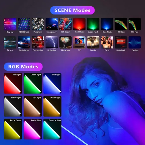 Miniatura 3 de Varita de luz LED RGB con soporte, QEUOOIY 360° a todo color 2500-9500K iluminación portátil de fotografía de estudio, batería recargable de 5000