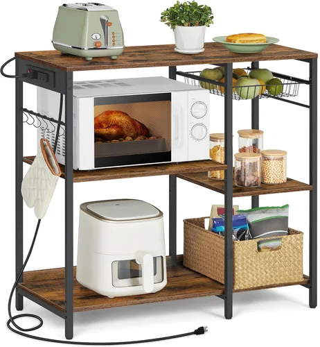 Miniatura 13 de VASAGLE Estante de cocina, soporte para barra de café con estación de carga, 35.6 pulgadas de alto, estantes de almacenamiento, canasta de alambre