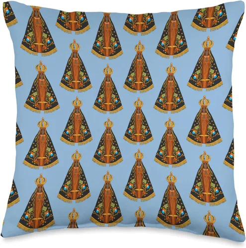 Decorative pattern virgin Mary of Brazil Nuestra Señora de Aparecida, Brasil. Patrón #6 Almohada de 16x16, Multicolor