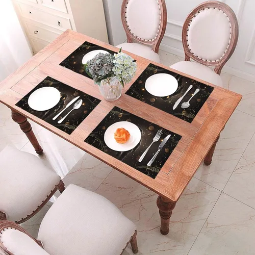 Miniatura 4 de 6 PCS PVC Placemats Set Place Mats Black Gold Space Non-Slip Weave Place Mats 12" x 18" Farmhouse Table Mat Set for Family Dinners Wedding Parties