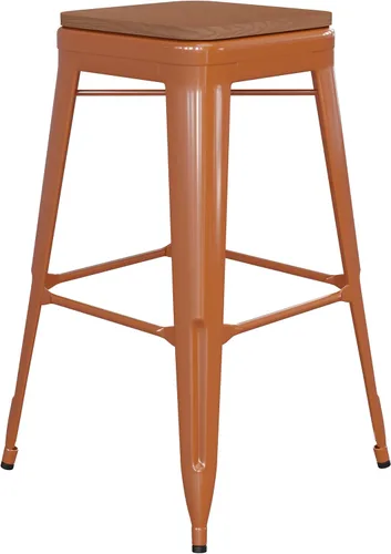 Miniatura 11 de Flash Furniture Kai Taburete de grado comercial para interiores y exteriores, marco de metal negro, asiento de poliresina negra, 24 pulgadas