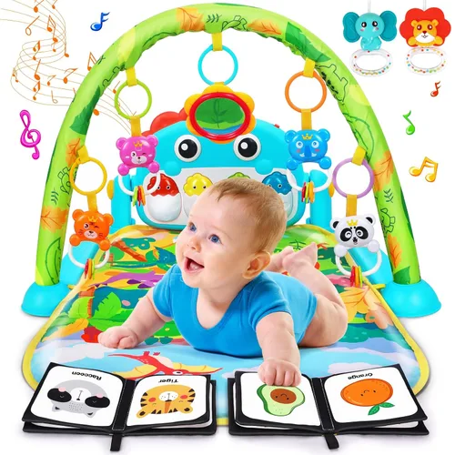Miniatura 9 de UMIKU Tapete de juego para bebé, tapete para el tiempo boca abajo, centro de actividades musicales para bebés recién nacidos con música de piano