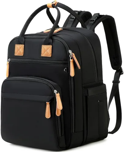 Miniatura 12 de LORADI Mochila grande de 18 bolsillos para pañales con bolsillos impermeables y hebilla para cochecito, bolso convertible para bebé (Negro, Grande)