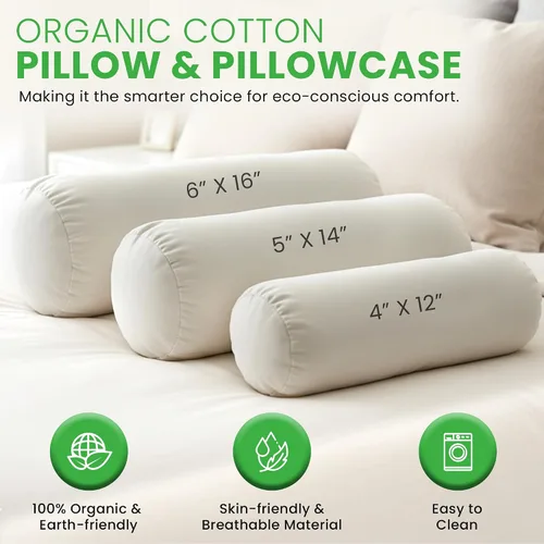 Miniatura 2 de Organic Cotton Neck Roll Pillow with Pillowcase – Organic Buckwheat Filled Soft Neck Pillow with Breathable and Durable Fabric Washable Protector