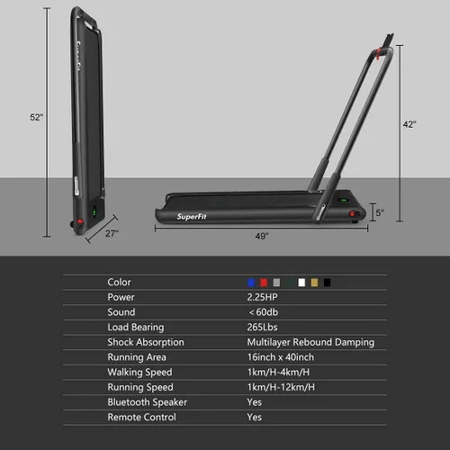Miniatura 8 de Goplus 2 in 1 Folding Treadmill, 2.25HP Under Desk Electric Superfit Treadmill, Installation-Free with APP Control, Remote Control, Bluetooth