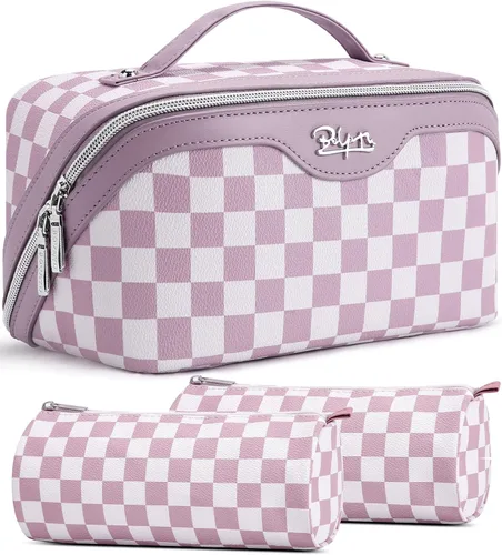 Miniatura 33 de BOYATU Bolsa organizadora de maquillaje de viaje, bolsa de cosméticos: Juego de 3 bolsas de maquillaje para mujeres con asa - Bolsas de aseo