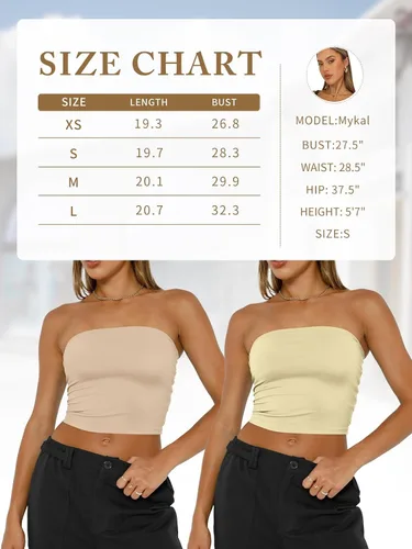 Miniatura 6 de Trendy Queen Camisetas de tubo para mujer, sin tirantes, básicas, sin espalda, sin mangas, bandeau, lindos trajes de verano 2024, tops sexys