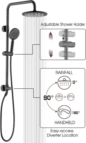 Miniatura 2 de BRIGHT SHOWERS Sistema de ducha, cabezal de ducha de lluvia de 9 pulgadas con ducha de mano de 3 funciones, combo de ducha doble y cable a juego