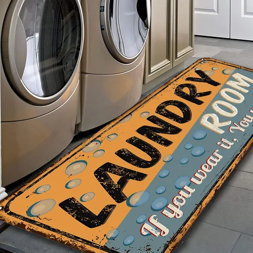 Miniatura 5 de Alfombra rústica para lavandería, antideslizante, lavable a máquina, decoración para cocina, baño, baño, baño, color negro (72 x 24 pulgadas)