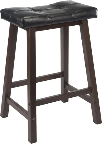 Miniatura 4 de Winsome Sally - Mesa de desayuno de 3 piezas con 2 taburetes de sillín de cojín, nogal y negro