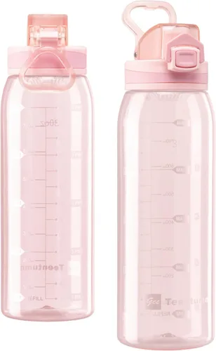 Miniatura 16 de Botella de agua deportiva de 30 onzas con marcadores de tiempo, botella grande y duradera de plástico para gimnasio, Tritan sin BPA, transparente
