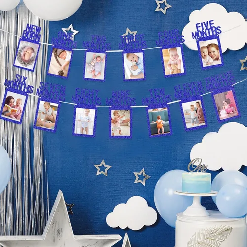 Miniatura 7 de Whaline Cartel de fotos de bebé de primer cumpleaños para recién nacido a 12 meses, guirnalda de fotos de hitos mensuales, decoración de celebración