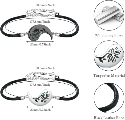 Miniatura 2 de Yin Yang - Pulsera de plata de ley 925 para parejas, árbol de la vida, luna de sol, montaña, abulón de loto, joyería para mujeres, hombres, parejas