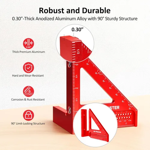 Miniatura 5 de Regla Cuadrada de Medición Multi-Ángulo 3D Mini de 3.8", WT102A Herramientas de Carpintería de Alta Precisión para Marcado de Agujeros en Trabajos
