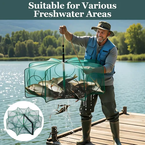 Miniatura 6 de 1/2 trampa de pesca plegable, red de camarones de cangrejos y minnow trampa portátil, trampas para cangrejos, trampas de pescado, redes de fundición
