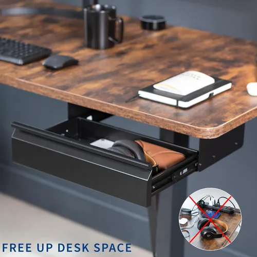 Miniatura 4 de VIVO DESK-DR16-BP - Cajón deslizante para debajo del escritorio de 16 pulgadas con regleta de alimentación para carga, organizador de Negro