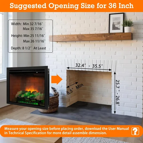 Miniatura 7 de Inserto de chimenea eléctrica con luz superior, opción de color de llama de 12 × 12 × 12 con sonido crepitante de fuego, 30 5/8 ″ W × 24 5/16 ″ H