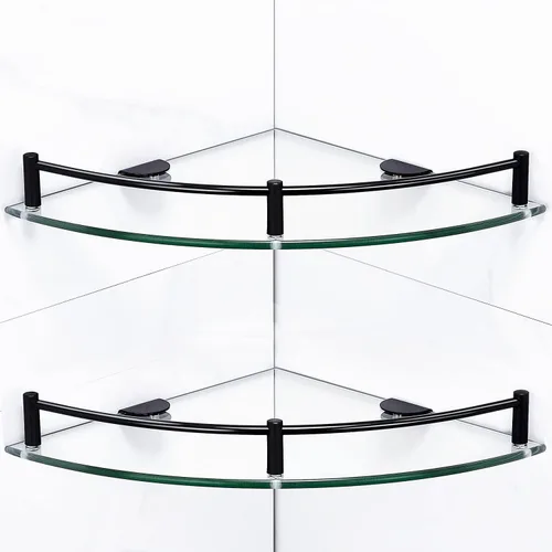 Organizador de ducha esquinero para baño, estantes de baño de vidrio templado de 9.5 pulgadas montados en la pared, organizador de ducha 2-Tier