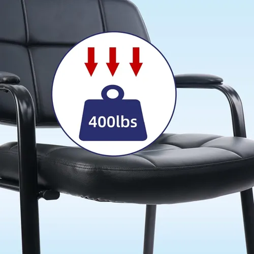 Miniatura 9 de CLATINA Silla de invitados grande y alta, cómodas sillas de recepción con reposabrazos acolchado de cuero regenerado para oficina, recepción, Negro