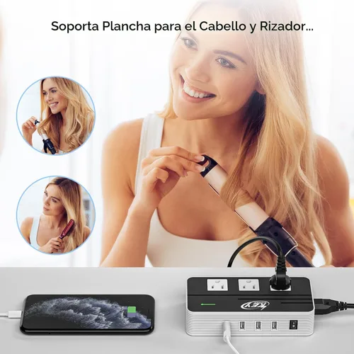 Miniatura 2 de Key Power Convertidor de voltaje reductor de 220 V a 110 V de 230 vatios y adaptador de viaje internacional/convertidor de corriente con puerto