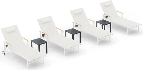 Miniatura 37 de Ciokea Sillón para exteriores con almohada, tumbona de aluminio de 5 posiciones con ruedas y reposabrazos, silla de piscina resistente de 400 libras