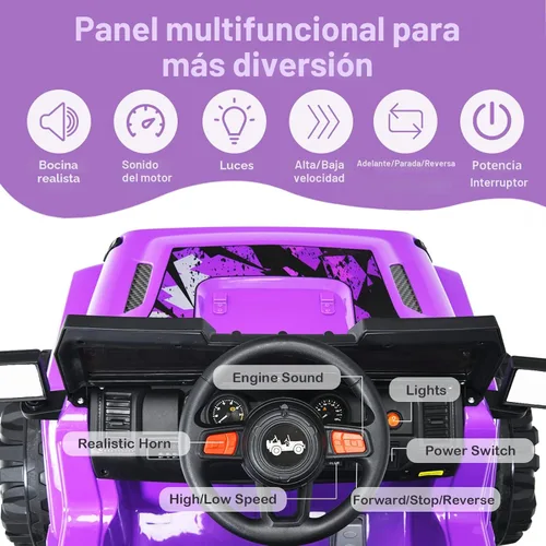 Miniatura 3 de INFANS Camión de paseo para niños con control remoto de 2.4 G, autos eléctricos con batería de 12 V para niños con 3 velocidades, pantalla de Púrpura