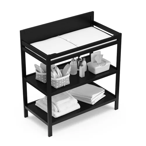 Miniatura 6 de Storkcraft Cambiador Alpine (negro) – Cambiador de guardería con certificado GREENGUARD Gold, incluye cambiador resistente al agua, 2 estantes