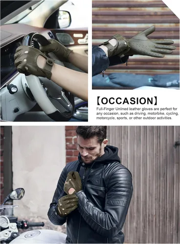 Miniatura 6 de GSG Guantes de cuero genuino para hombre de piel de oveja negros para conducir en bicicleta con pantalla táctil, guantes de motocicleta sin forro